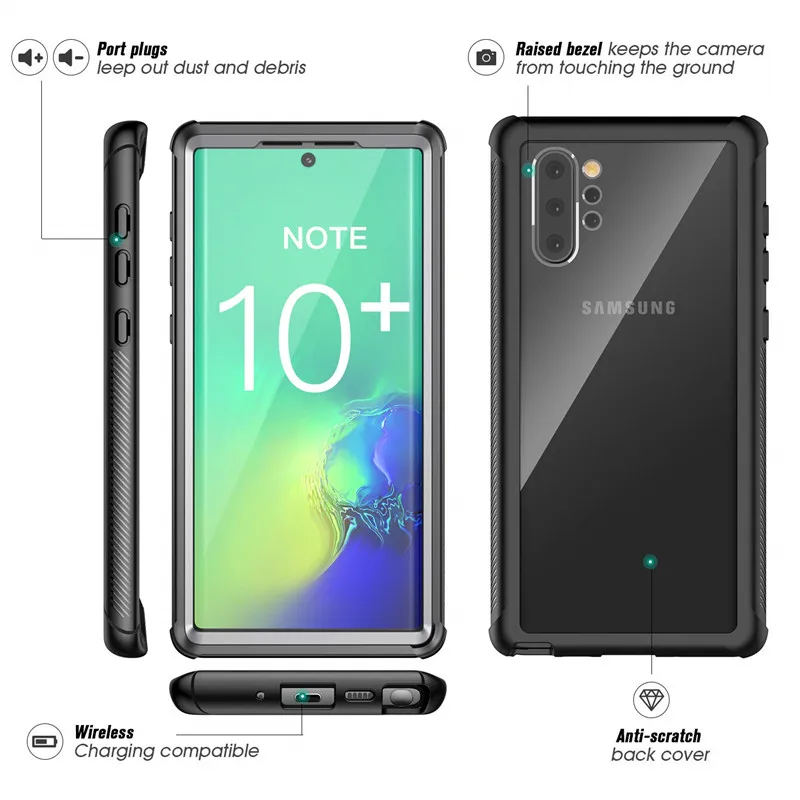 Ударопрочный чехол для Samsung Note 10 Plus прочный защитный со встроенным экраном полная