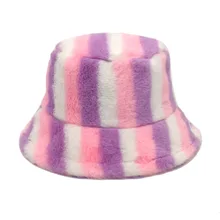 

New Winter Colorful Print Plush Bucket Hats for Women Tourism Outdoor Warm Hat Soft Velvet Fisherman Cap Fashion Panama Present
