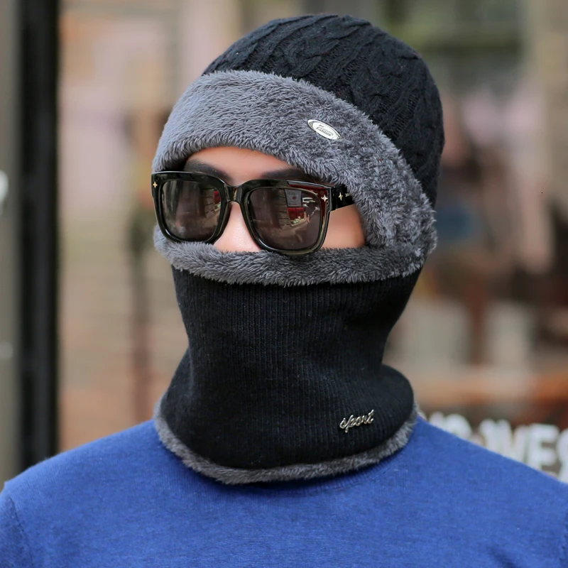 Зимние шапки для мужчин Skullies Beanie шапка зимняя шапка женский шерстяной шарф Кепки s комплект Балаклава маска капор вязаная шапка 55-62 см