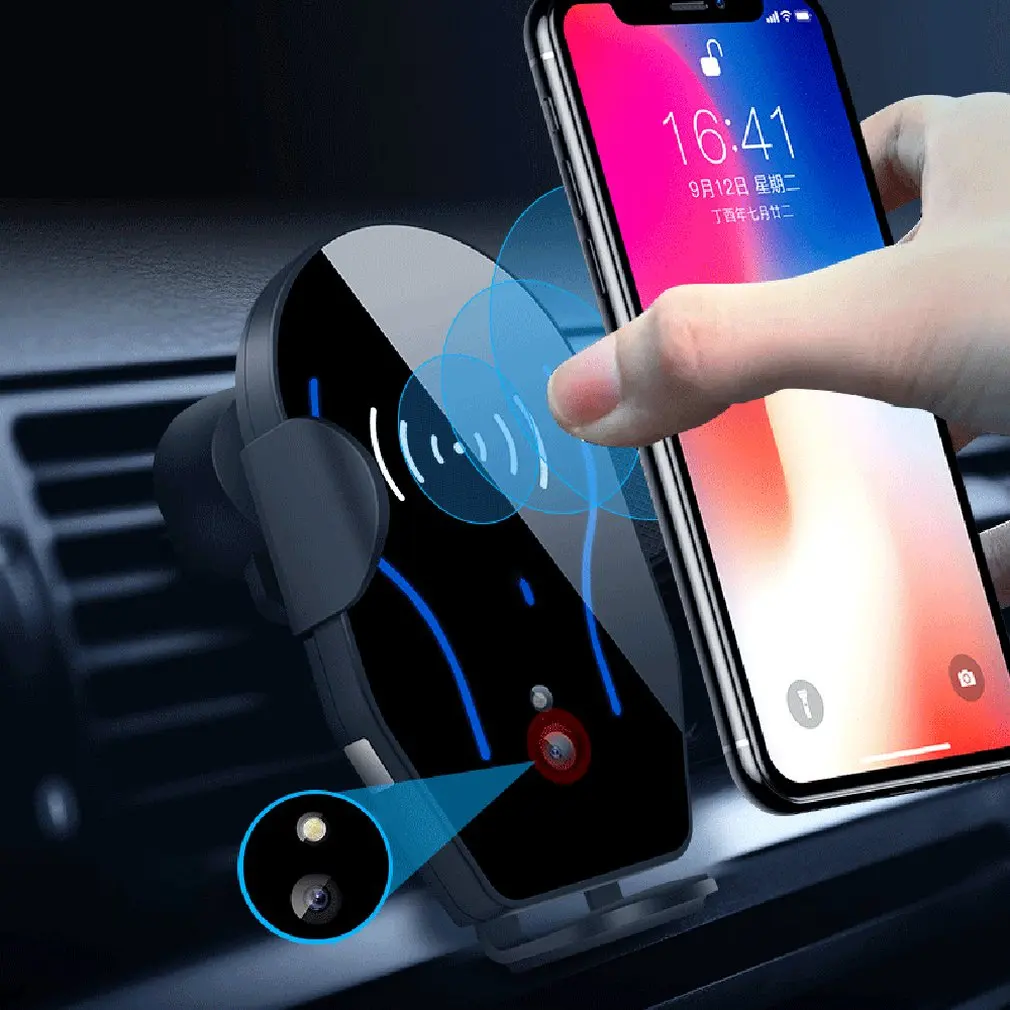 10 Вт Быстрая зарядка автомобиля Инфракрасный датчик для iPhone XS X XR 8 Беспроводная зарядка для мобильного телефона держатель Автомобильный телефон зарядное устройство кронштейн
