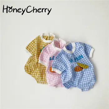 

2020 Summer bodysuit Candy-Colored Plaid Printed Short Sleeved Kazakhstan Baby Triangle Crawling Clothes little girls clothing