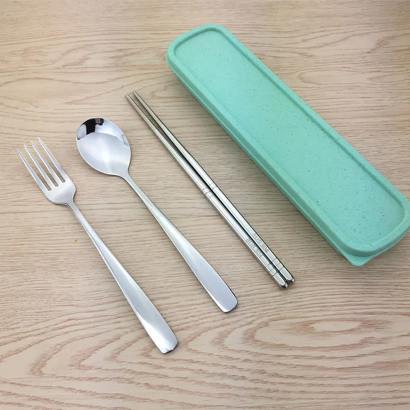 green3pcs Набор столовстоловстоловиз нержавеющей стали, набор из нержавеющей стали, набор столов, набор столовых приборов с вил, набор для еды и еды - Цвет: green3pcs