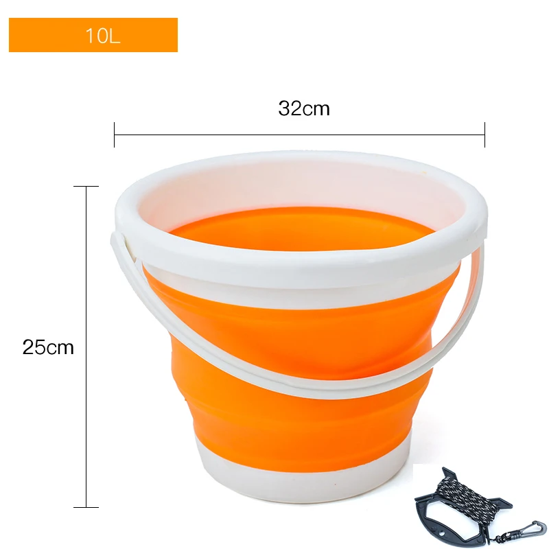 1.5-10L Portable Folding Bucket Outdoor Thick PP Silicone Fishing Supplies Folding Bucket for Fishing Promotion camping Car Wash - Цвет: 10L AND 6m rope