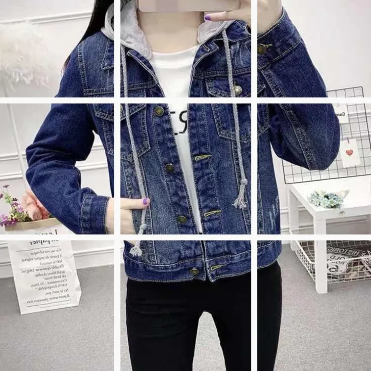 

Jeans Coat Women's Short 2019 Spring And Autumn Korean-style New Style Long Sleeve Slim Fit Hooded Jacket Versatile Students Top