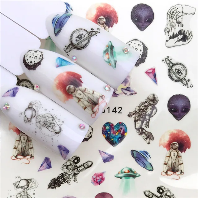 Nails Stickers Maple Leaf Seahorse Nail Sticker Pattern Transfer Nails Series Watermark Nail Decals Flowers Butterflies Color YZW-3142