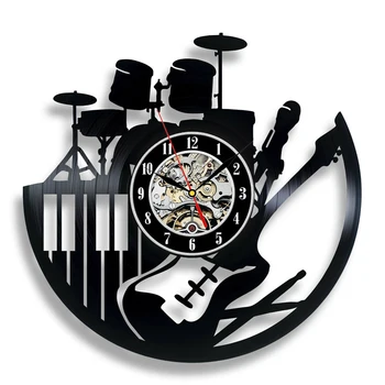 

Musical Instrument Vinyl Record Wall Clock Modern Design for DJ Rock Music Band Piano Guitar Drum Vinyl Clock Wall Watch