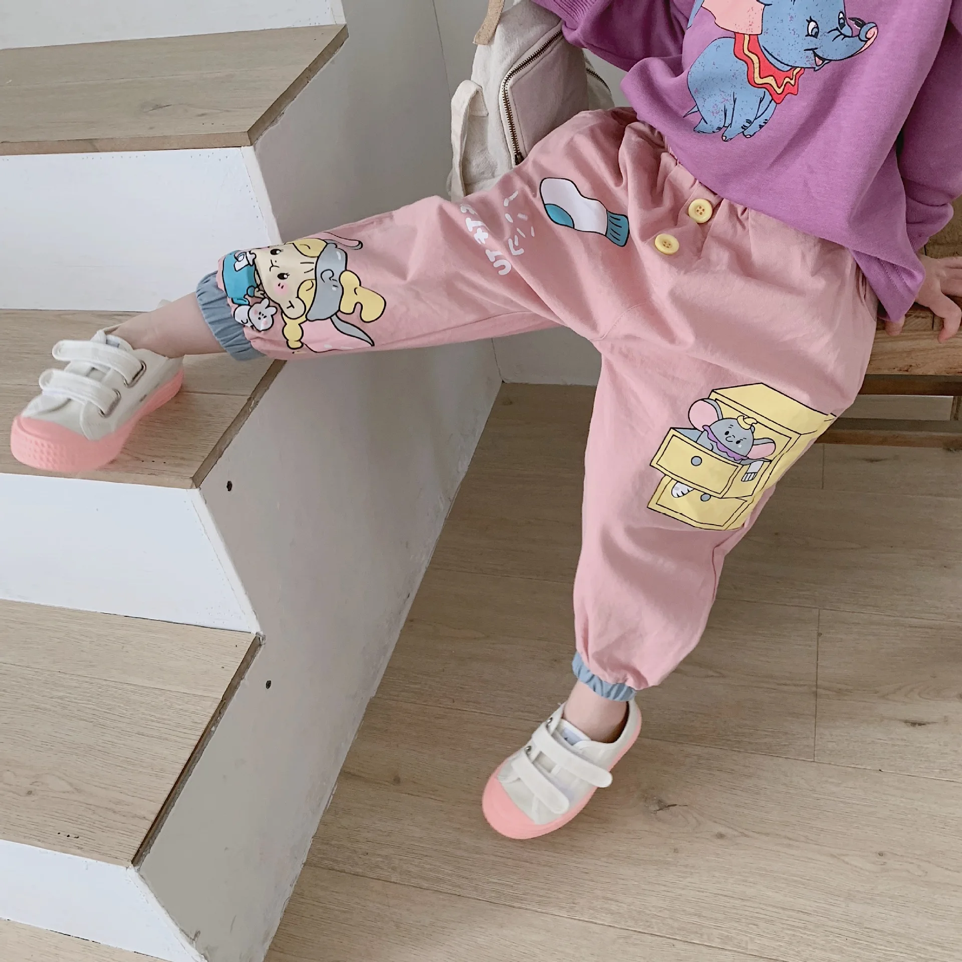 Tonytaobaby/Новые Осенние штаны с рисунком для маленьких девочек розовые штаны с изображением слона для девочек детские осенние