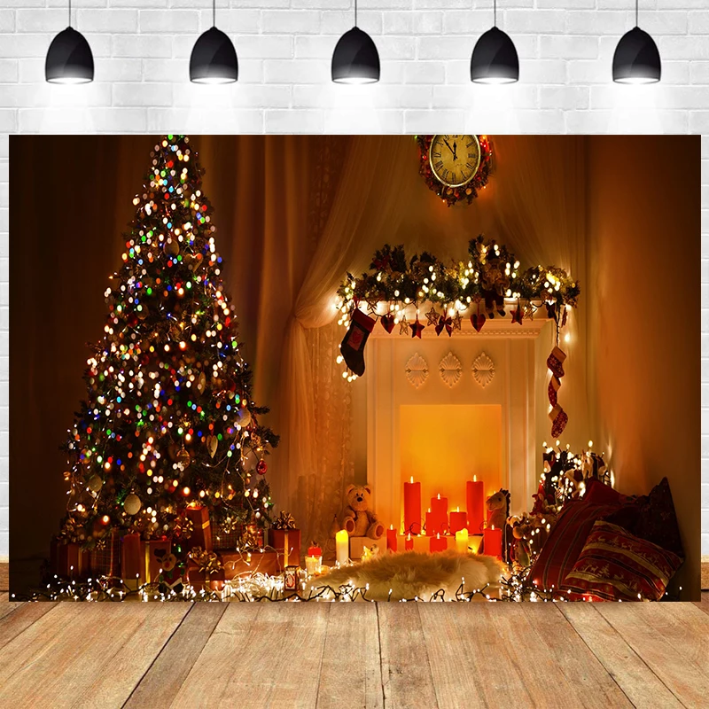 

Christmas Winter Fireplace Backdrop Burning Fire Wall Photography Room Decoration Background For Photo Studio Poster Banner Prop