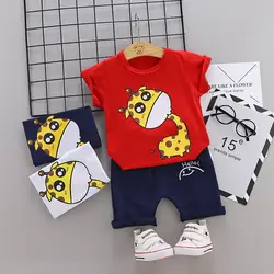 Коллекция 2019 года, одежда для мальчиков летняя детская футболка с жирафом хлопковая короткая одежда для мальчиков спортивный костюм