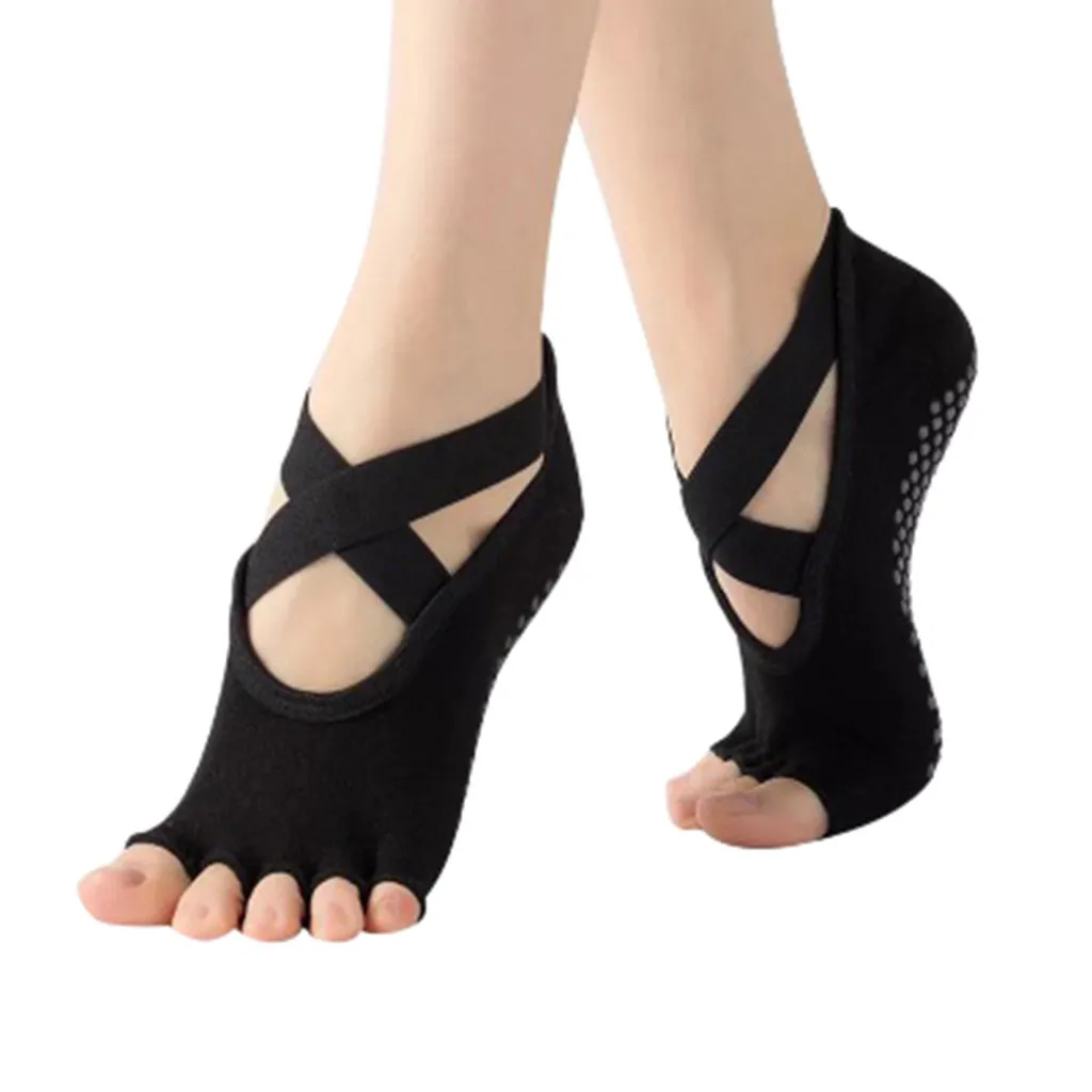 Для спорта оборудование для занятий йогой носки для женщин и Нескользящие Toeless носки для занятий балетом