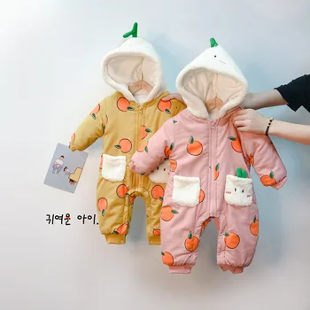 

2019 Fall Winter Warm Infant Baby Rompers Orange Overall Baby Boy Girl Halloween Xmas Costume Clothes Baby Jumpsuit