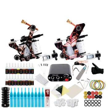 

Complete Tattoo Machine Kit Set 2 Coils Guns 20 Colors Pigment Inks Sets Power Tattoo Professional Grips Kits Permanent Makeup
