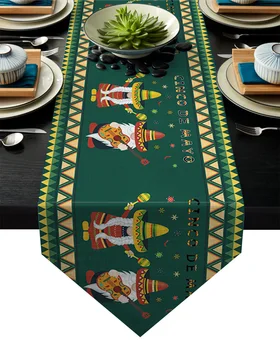 

Mexican Festival Gnome Green Table Runner Table Flag Home Party Decorative Tablecloth Table Runners for Wedding