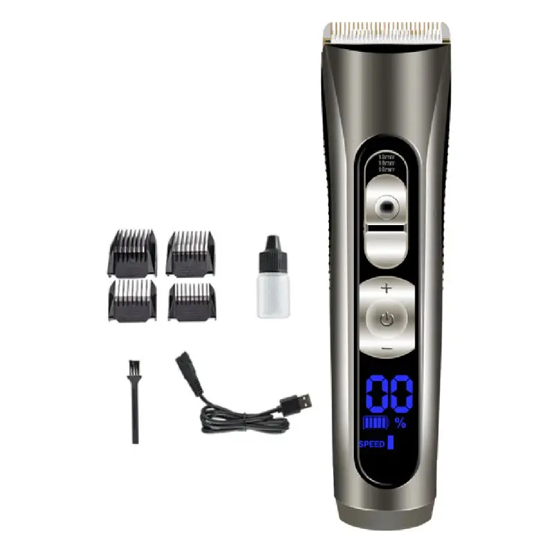 

Ceramic Titanium Alloy Blade Hair Trimmer Clipper USB Rechargeable Electric Razor Beard Shaver with LCD Digital Display