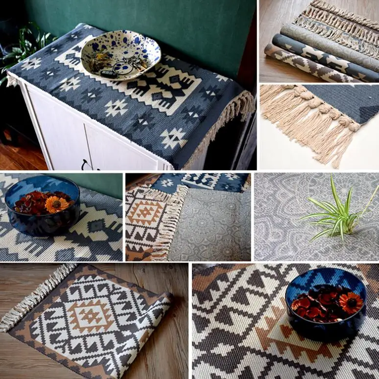 Persian Kilim Cotton Bedside Carpet Woven Mat Bathroom Living Room Carpets Geometric Hand Made Indian Rug Bohemian Printing Rug Persian Kilim Cotton Bedside Carpet Woven Mat Bathroom Living Room Carpets Geometric Hand Made Indian Rug Bohemian Printing Rug