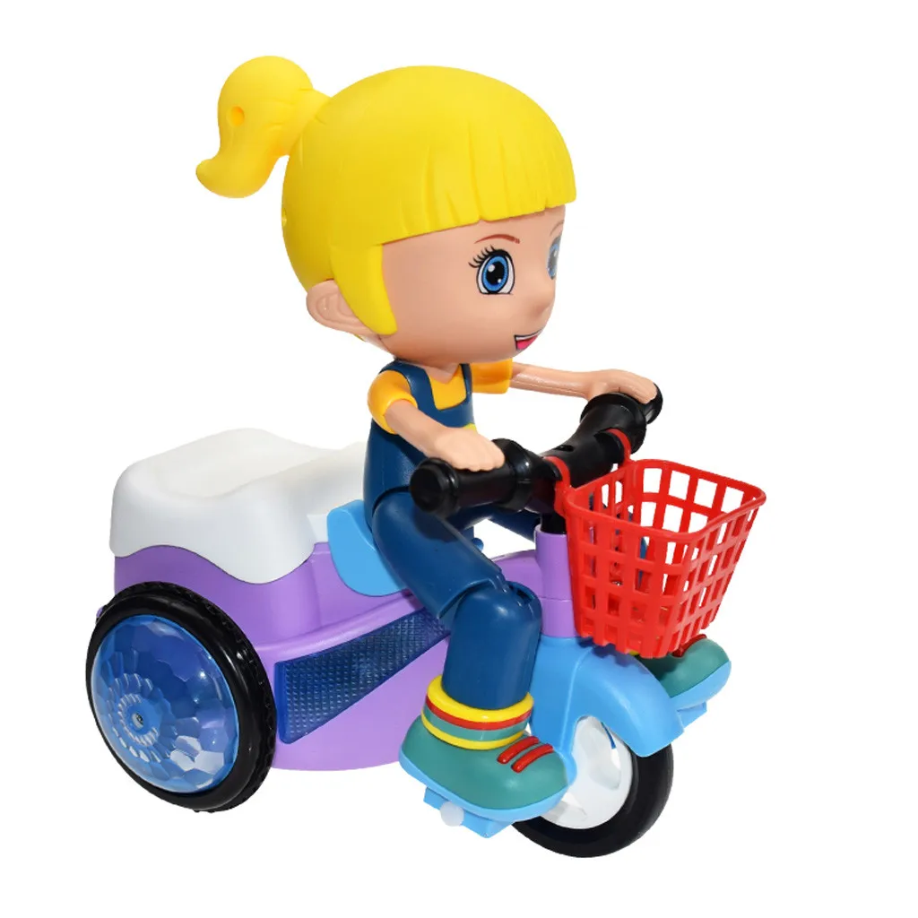 In Situ Rotation Electric Three-wheeled Bicycle Music Light Toy Children Gift 17.5x12x16cm Children's Electronic Bike Toy#WS