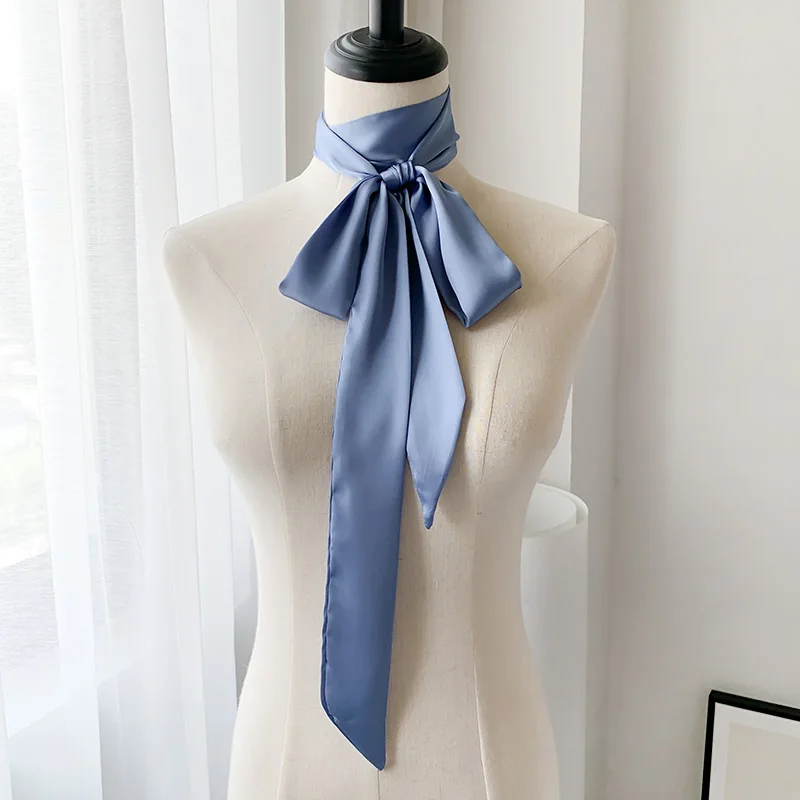 HOT Skinny Scarf Women\'s Belt Scarfs Narrow Smooth Satin Long Silk Pure Neckerchief Waistband Hair Band Arm Bag Ribbons 5X200CM