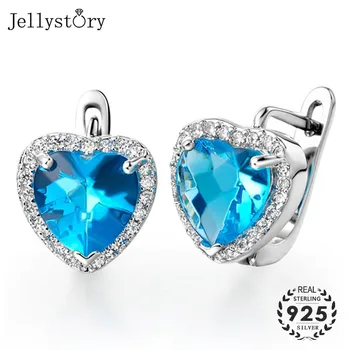 

Jellystory 100% 925 sterling silver stud earrings with heart-shaped 9*9mm sapphire gemstone jewellery earrings for women wedding