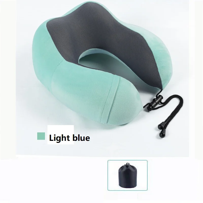 Light blue U-образная Шейная портативная подушка для путешествий с эффектом памяти, хлопок, медлетлетный самолет, самолет, сон в путешествиях, Шейная подушка для шеи - Цвет: Light blue