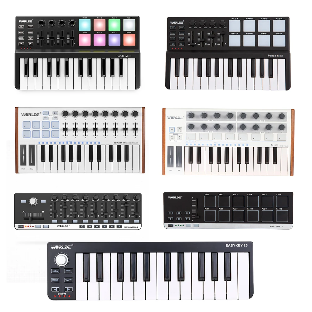 WORLDE Panda MINI 25 клавишный Ультрапортативный USB MIDI контроллер с клавиатурой 8 цветных