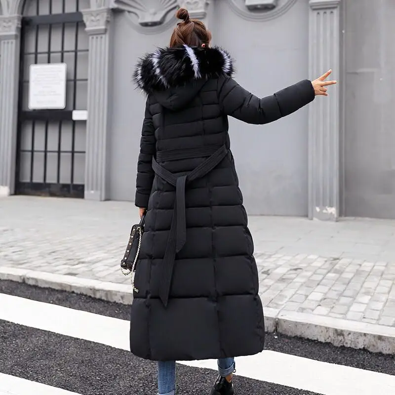 VANGULL новые зимние парки женские длинные пальто с длинным рукавом плотное узкое повседневное пальто для женщин большие размеры 3XL стеганые карманы молнии - Цвет: Черный