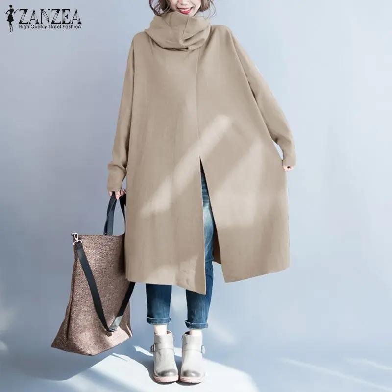 Greatest ZANZEA Plus Size Women Turtleneck Coats Jackets Femme 2019 New Side Pockets Casaco Winter Casual Ov