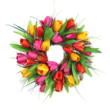 

15.7 Inches And 11.8 Inches Round Front Door Decoration Garland (with Rattan Base) Halloween Christmas Wedding Arch Home Garde