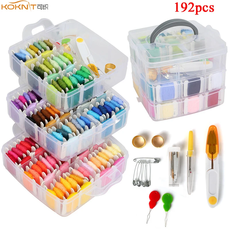 

192 Pack Embroidery Floss Set with 150 Colors Cross Stitch Friendship Bracelets Threads Scissors Needles Sewing Accessories Kit