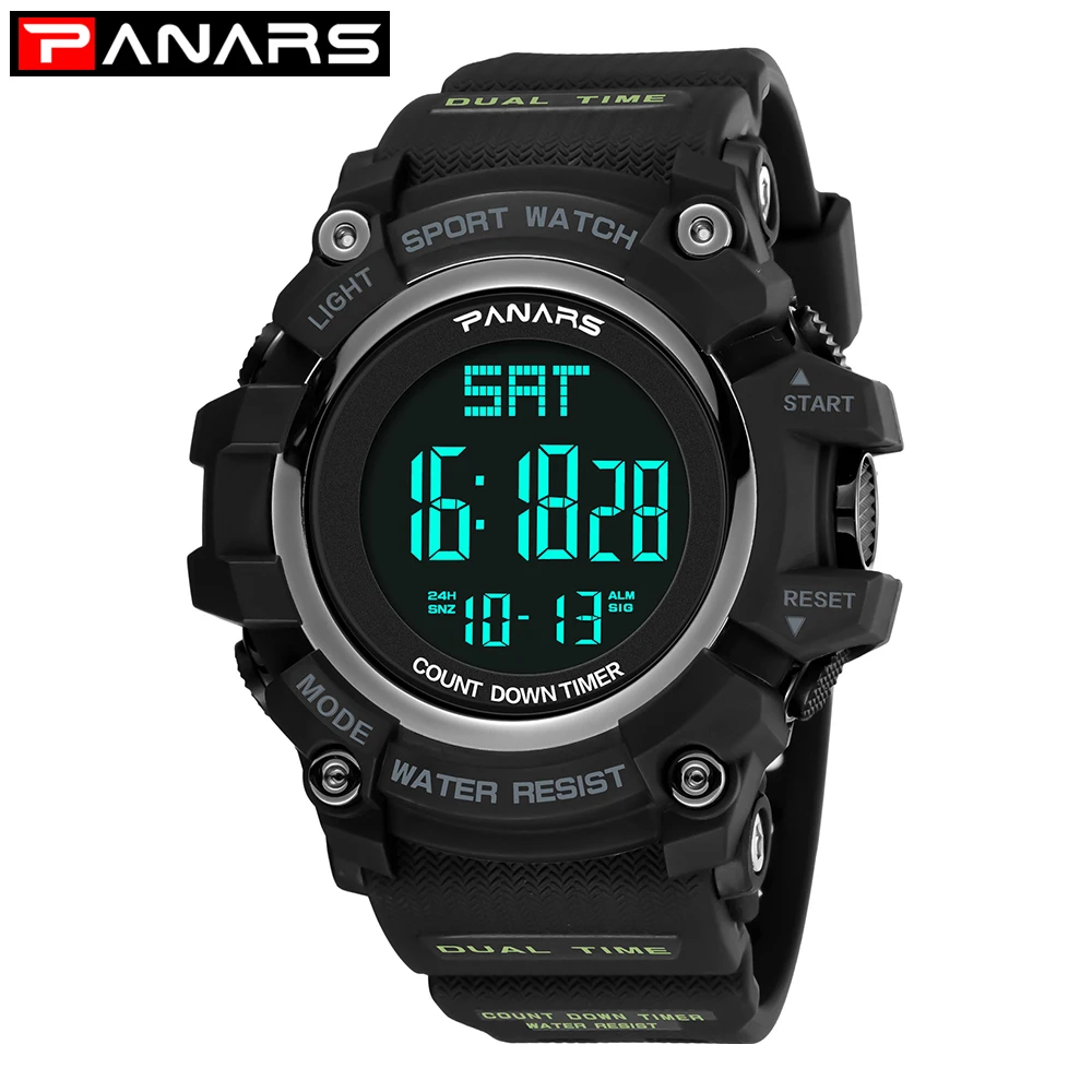 PANARS часы Мужские Аналоговые кварцевые цифровые часы водонепроницаемые спортивные часы для мужчин силиконовый светодиодный Электронные военные часы Masculin - Цвет: 8004B-OPP BAG
