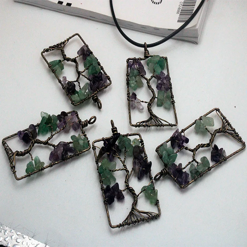 

SEDmart 1pcs Tree of Life Natural Stone Square Pendant Necklaces for Women Men Vintage Bohomian Crystal Choker Jewelry