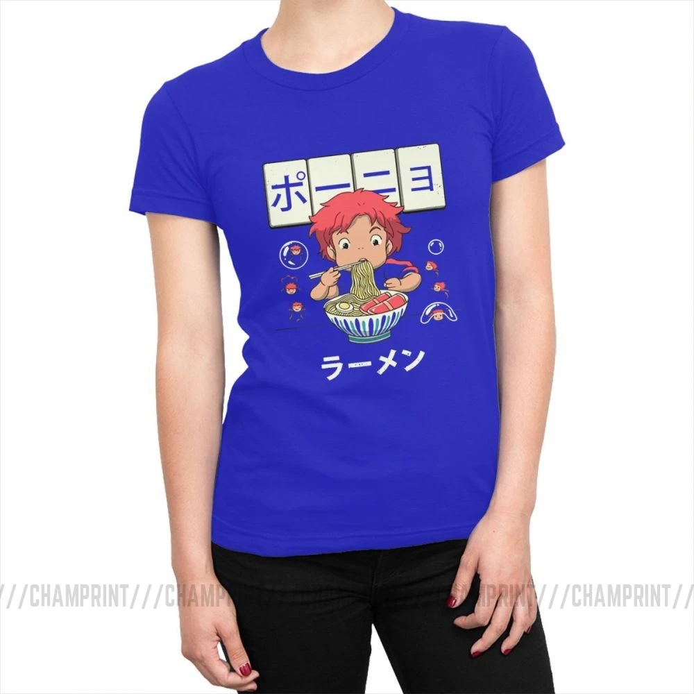 Sosuke, футболка с лапшей для женщин, Ponyo On The Cliff, базовая популярная модная уличная футболка, Harajuku, футболки, топ, забавная женская одежда - Цвет: Синий
