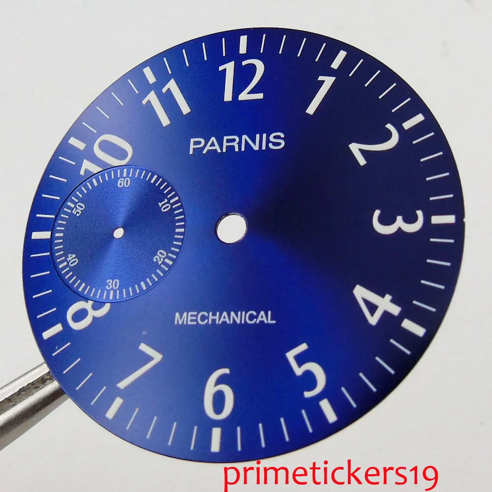 38,9 мм подходит для 6497 с ручным заводом Мужские часы с циферблатом Parnis с синим циферблатом белые маркеры