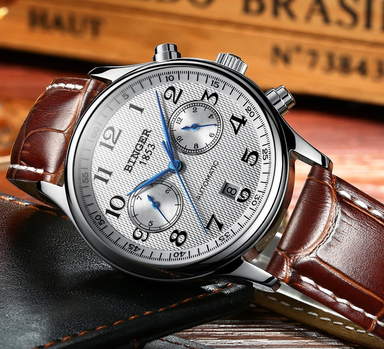 Швейцарские автоматические механические мужские часы сапфир Бингер люксовый бренд часы мужские Relogio водонепроницаемые мужские часы B-603-52