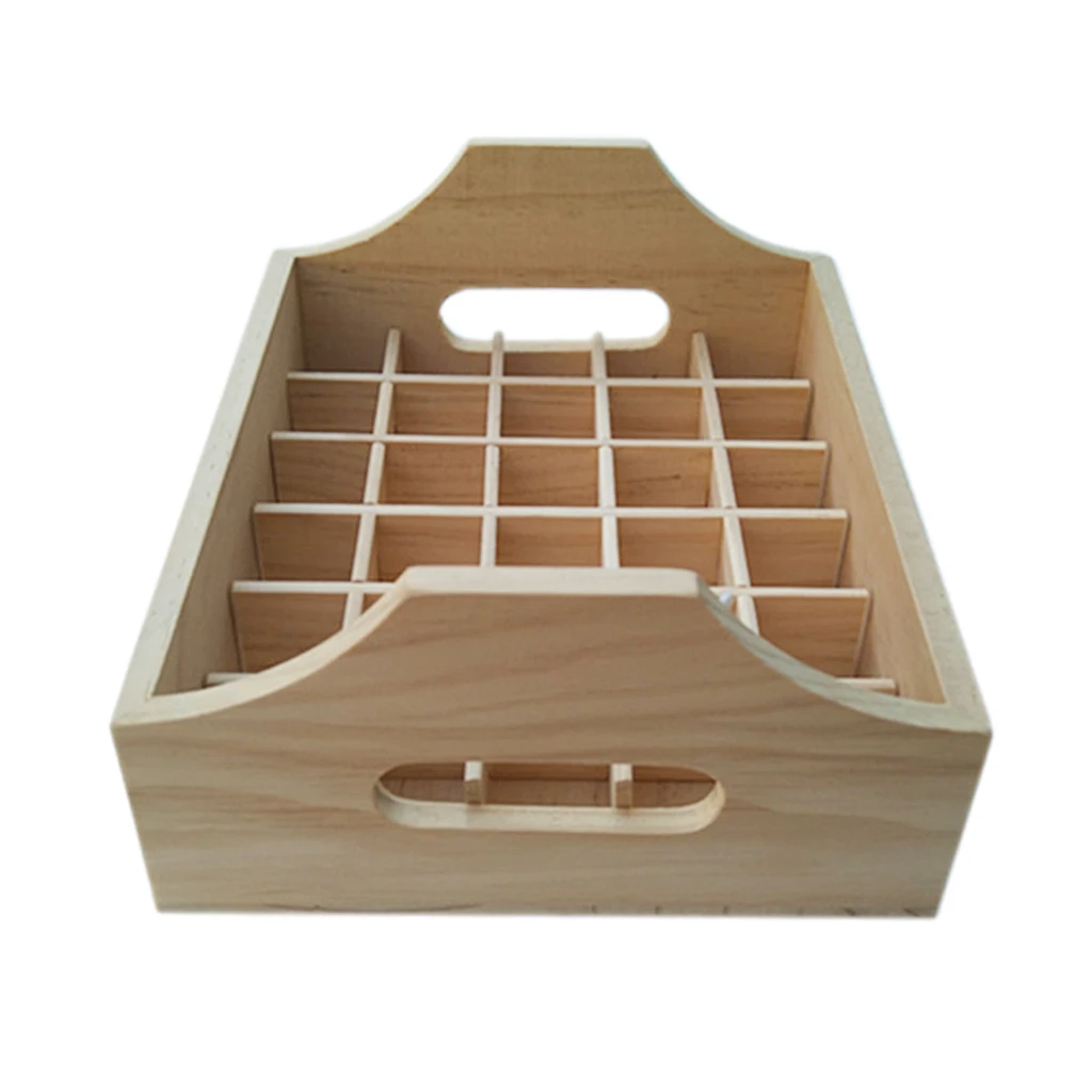 30 Grids Essential Oil Storage Box Wooden Holder Display Case with Handle Organizer Tray For 20ml Bottles, Natural Pine Wood