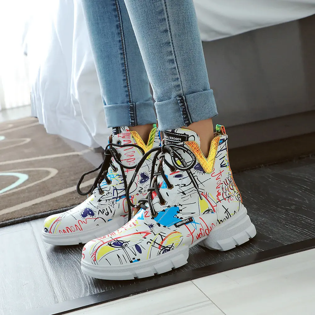 

SARAIRIS Brand New Plus Size 43 Print Comfortable Shoelace Women Ankle Boots Fashion Shoes Woman Casual Boots Female Sneakers
