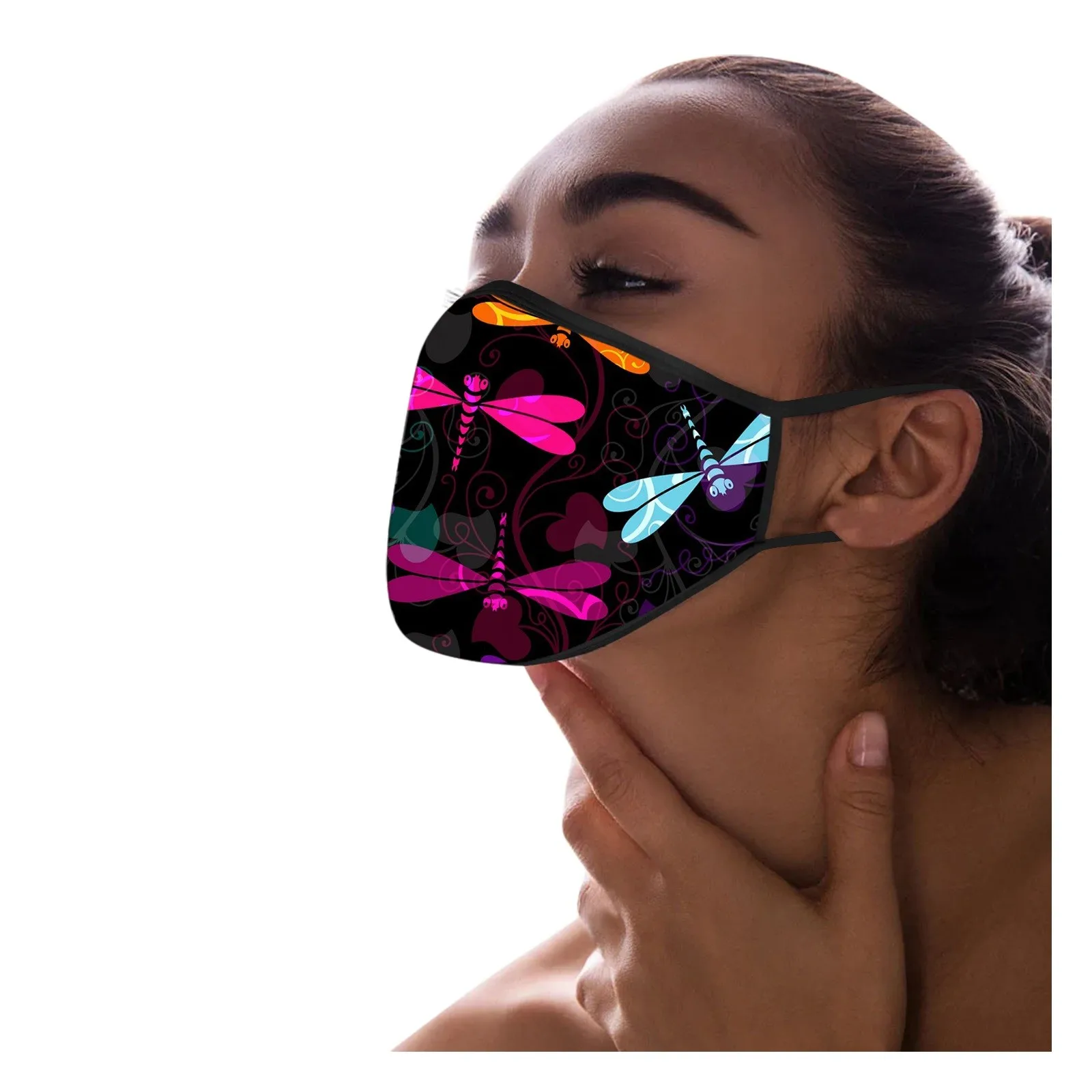 1 шт. взрослая маска для лица с принтом стрекозы хлопковая дышащая многоразовая