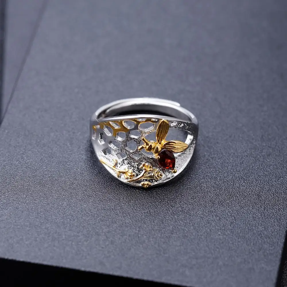 GEM'S BALLET Secret Garden пчелиный мед коллекция кольцо 925 пробы серебро 0.28Ct натуральный гранатовый камень кольцо для женщин ювелирные изделия