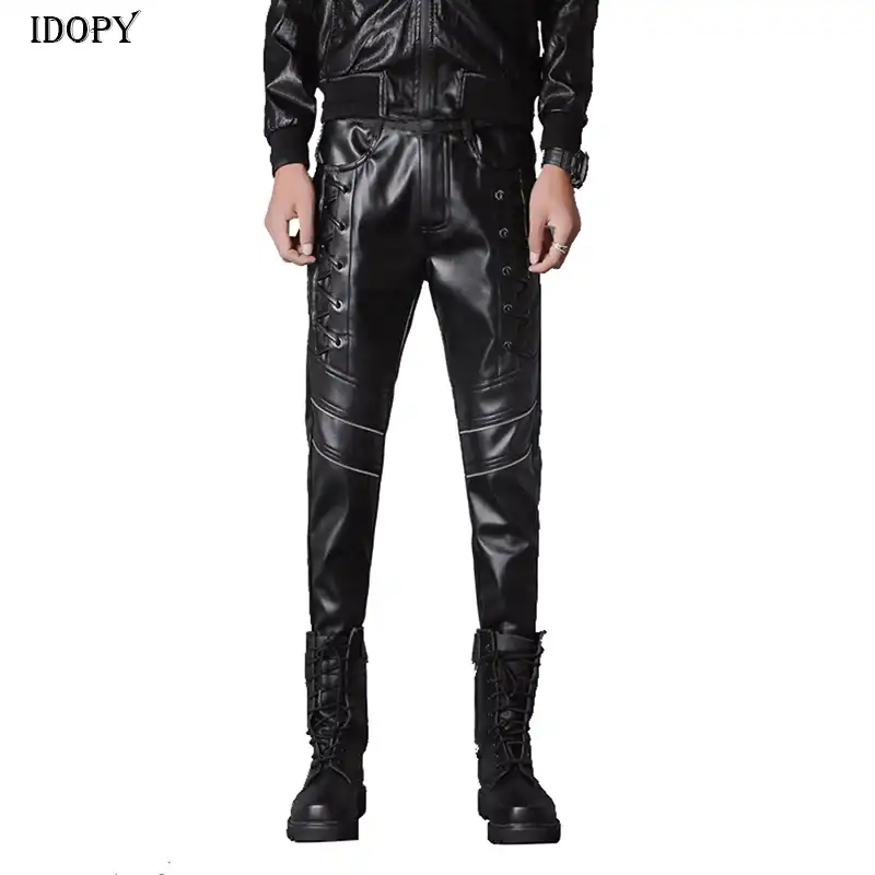 mens black pleather pants