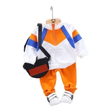 Демисезонный детей прогулки Спортивная одежда костюм для маленьких мальчиков Модная одежда для девочек Цвет одинаковая футболка брюки 2 шт./компл. спортивные костюмы для детей