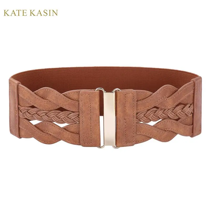 

KK Fashion Women Braided Waistband Belt Elastic Band + PU Leather Waist Belts for Women New Solid Boho Dress Blet Female 2019