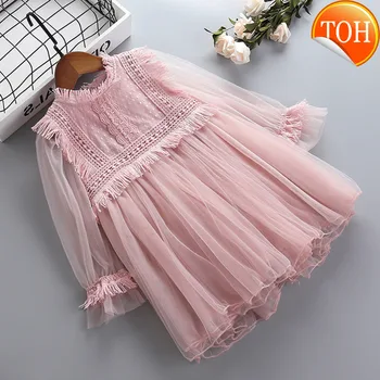 

0-7 years High quality girl dress new spring lace mesh chiffon flower kid children clothing girls party princess dress