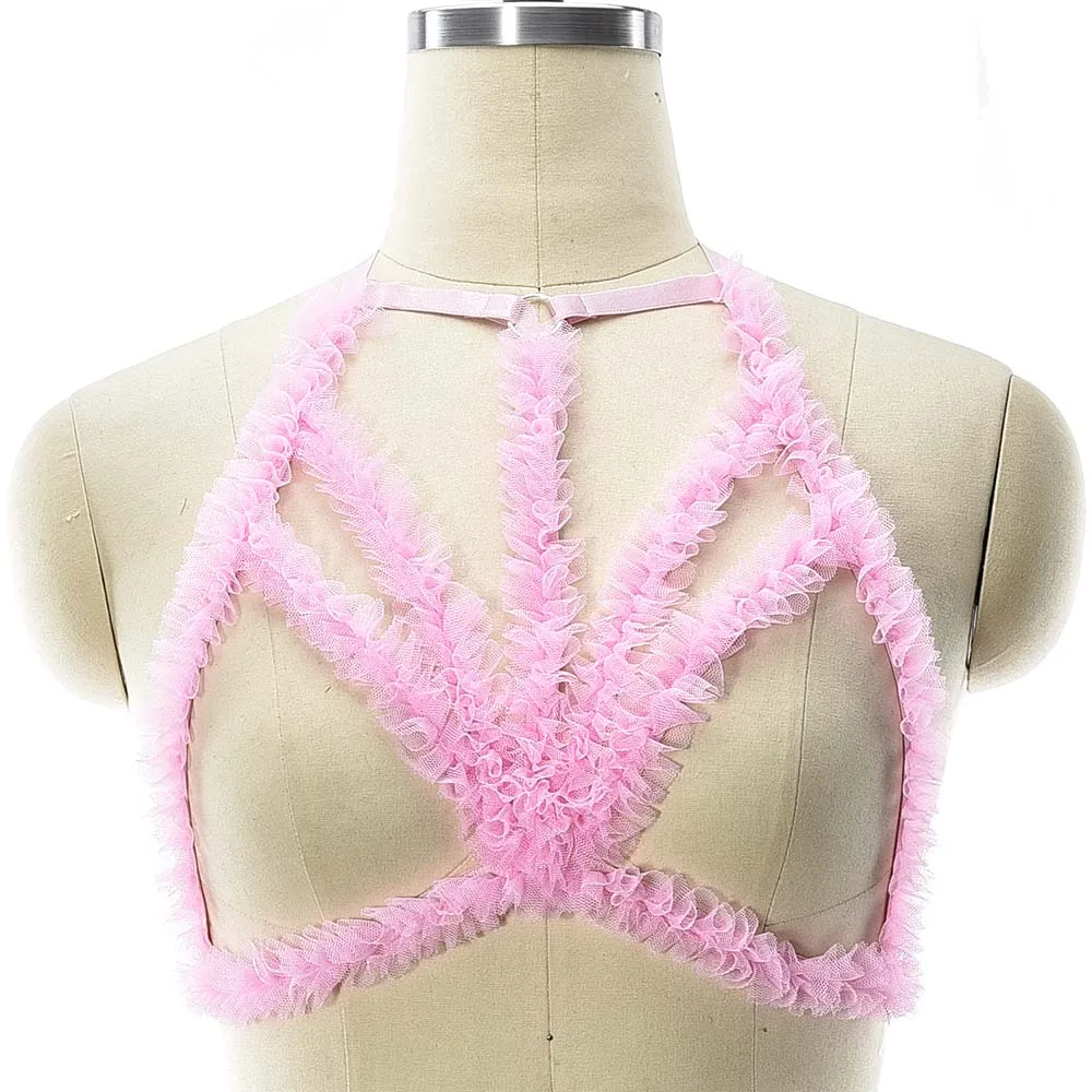

Pink Lace Sexy Harness Lingerie Suspender Belt kawaii Cage Bra Harajuku Goth Bondage Body Harness Woman Edgy Wedding Bra