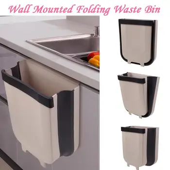 

Folding Waste Bin Kitchen Cabinet Door Hanging Trash Bin Trash Can Wall Mounted Trashcan for Bathroom Toilet Waste Storage @25