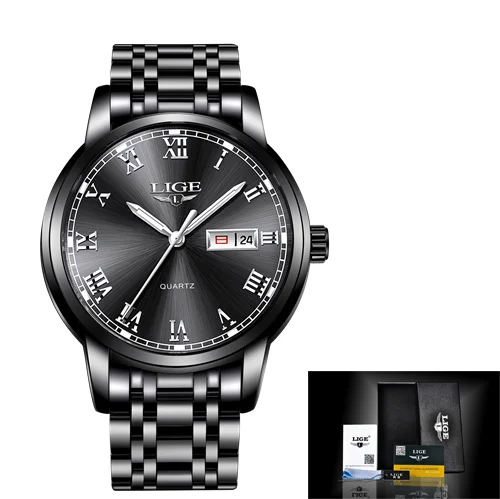 steel full black Montre Homme Часы для мужчин люксовый бренд LIGE Хронограф Мужские спортивные часы водонепроницаемые полностью Стальные кварцевые мужские часы Relogio Masculino - Цвет: steel full black