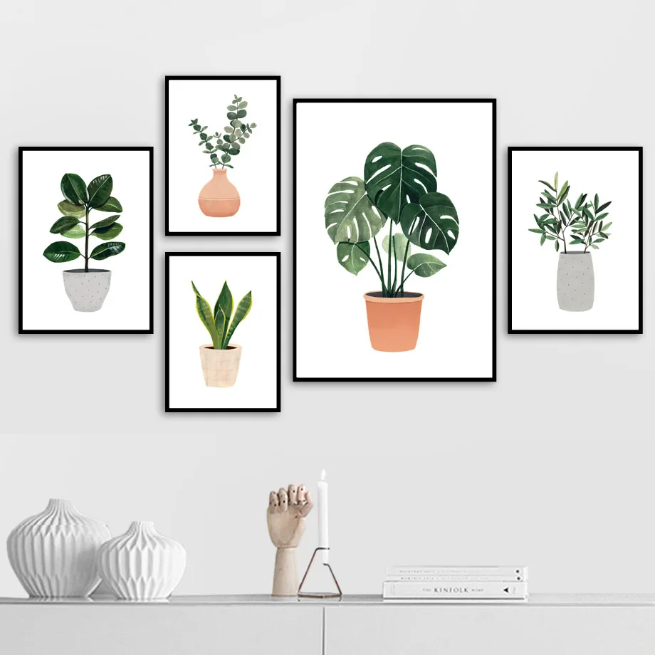 Синий tit пальмовый Monstera Potte зеленые растения настенная живопись холст