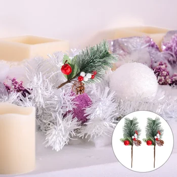 

2Pcs Pine Needle Christmas DIY Holiday Ornamnet Decoration Craft Pine Branches Xmas Tree Decor Berry Stems Wreath Pine Needle fo