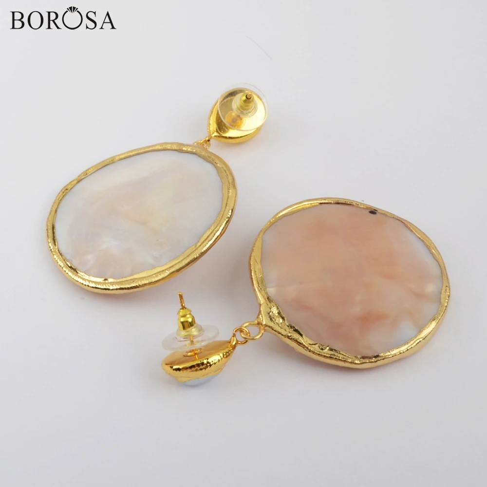 BOROSA 3/5 пар золотое покрытие круглый натуральный жемчуг серьги высокое качество пресноводный жемчуг свободная форма висячие серьги, серьги, ювелирное изделие, G1901-E
