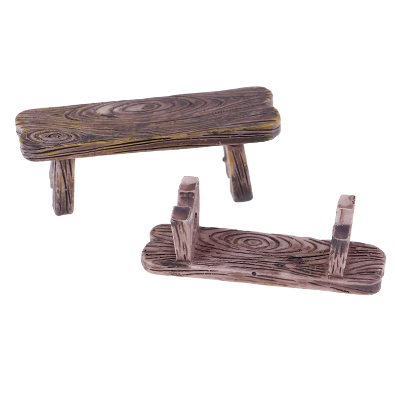 Couple Bench Action Figurine DIY Doll Houses Accesories 2pcs  Dollhouse Wooden Chair Stool Fairy Garden Miniatures Decor