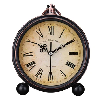 

Modern Retro Alarm Clock European Style Round Desktop Office Vintage Glass Lens Decorative Quartz Battery Operated For Home