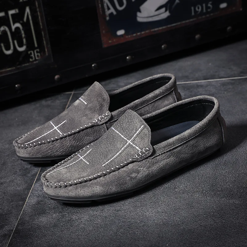 Plus Size 38-47 Leather Men's Shoes Casual Lazy Sli on Shoes for Men Soft Sole Mens Moccasins Casual Shoes ET870 (40)